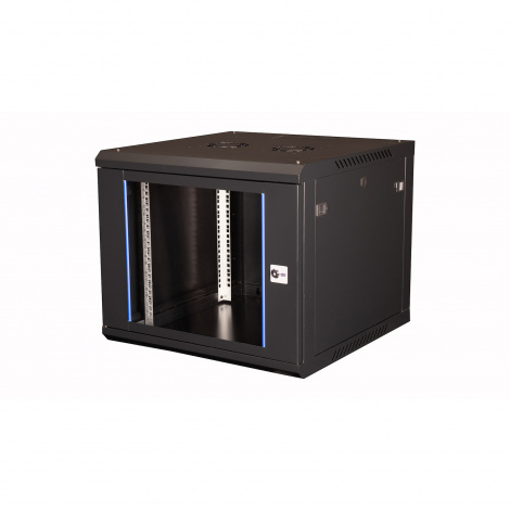 Шкаф 19" телекоммуникационный настенный, 9U 501x600х600 мм, дверь стекло, черный